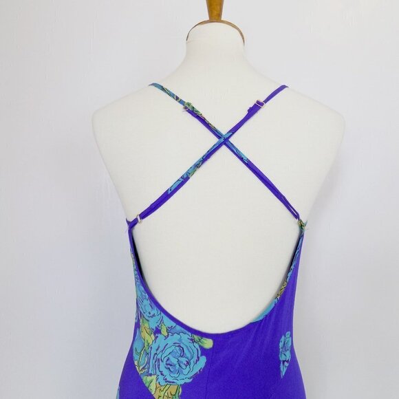 vintage betsey johnson dress floral rose print slip dress open back sexy summer - Picture 10 of 11